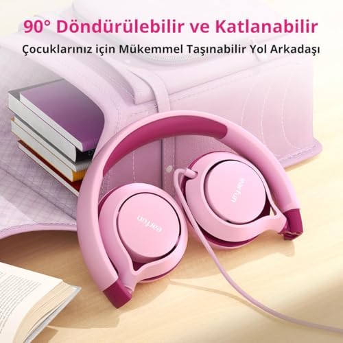 EarFun S1 Kablolu Kulaküstü Çocuk Kulaklık - Ayarlanabilir Kafa Bandı - Okul/seyahat/erkek/kız Çocuklar/bilgisayar/tablet Için Taşınabilir - Pembe