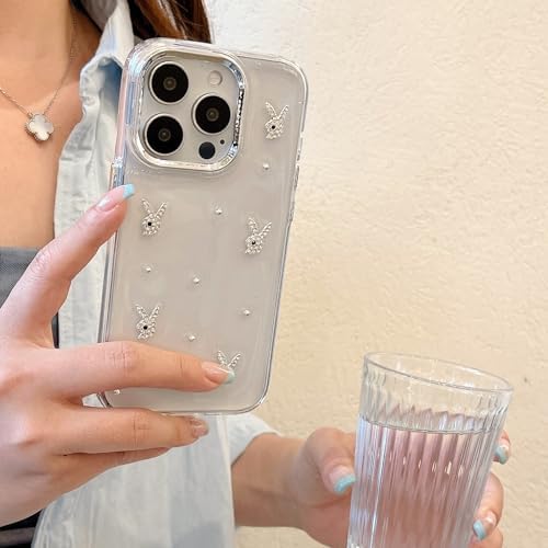 iPhone 14 Pro ile Uyumlu Şeffaf Kılıf – Taşlı Tavşan Bunny Figürlü, Darbe Emici TPU, Kamera Korumalı, Hafif Tasarım - Görsel 2
