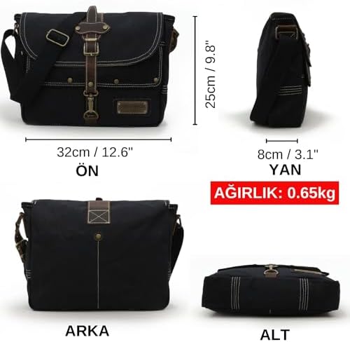 4047 Antiochia GL Hakiki Deri Omuz Postacı Okul Suya Dayanıklı Mumlu Kanvas Laptop Çantası
