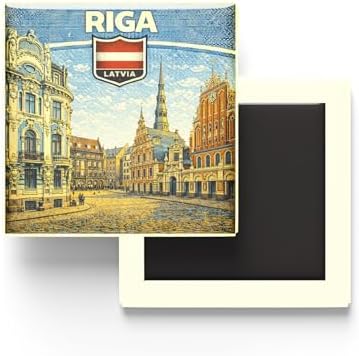 Letonya Riga Şehri Temalı Vintage Buzdolap Magneti – 9x9 cm