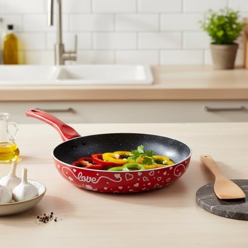 Lotus 26 cm Sevgililer Günü Özel Seri Kırmızı Kırçıl Granit Efektli Yapışmaz Kızartma Tavası - Görsel 2