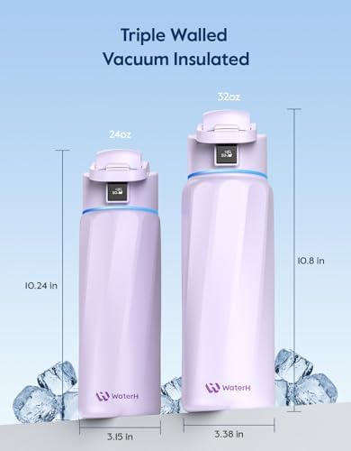 Boost Akıllı Su Şişesi, Hatırlatıcı ve İzleyici, Çift Duvarlı Vakum Yalıtımlı Şişeler Paslanmaz Çelik, 32 oz BPA İçermeyen Geniş Ağız, Spor Salonu, Ofis, Okul için - İdeal Hediye, Mor - Görsel 2