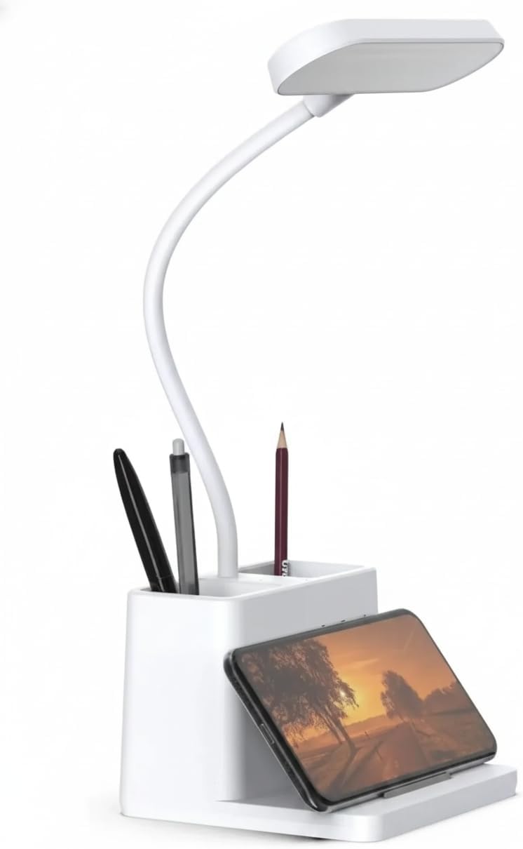 USB Şarjlı LED Masa Lambası Kalemlikli Dokunmatik 3 Kademeli Işık Ayarı 360 Derece Dönebilen Göz Koruma Masa Lambası Ofis Çalışma Gece Lambası