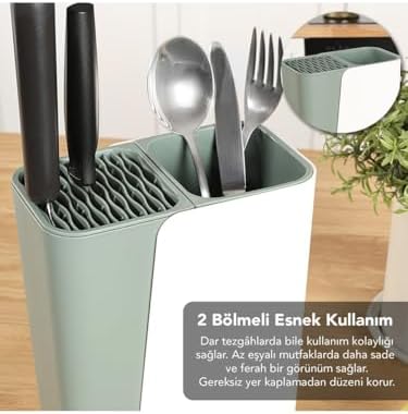 Ayarlanabilir Sürgülü Kaşıklık Bıçaklık Organizer,2-3 Bölmeli Tezgah Üstü Stand (YEŞİL) - Görsel 3