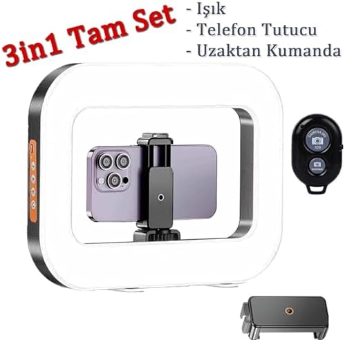 3in1 Şarjlı LED Ring Light Video Işık Seti Telefon Tutucu Bluetooth Kumandalı 20W 2500K-8500K Ayarlanabilir Işık CRI96+ Vlog Canlı Yayın Makyaj Çekim Işığı | RL-200
