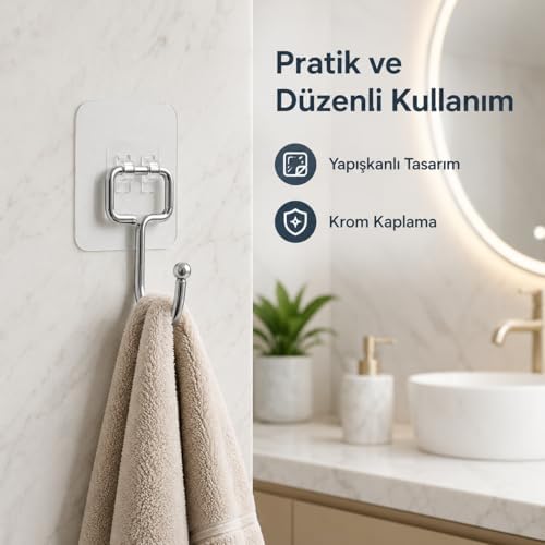 Alternative view of Yapışkanlı Askılık Krom Kaplama, Delmeden Montajlı Banyo ve Mutfak Askısı, Şeffaf Yapışkan Tabanlı Metal Askı, Havlu Bez Anahtar Askılığı(2 Adet Gönderilmektedir)