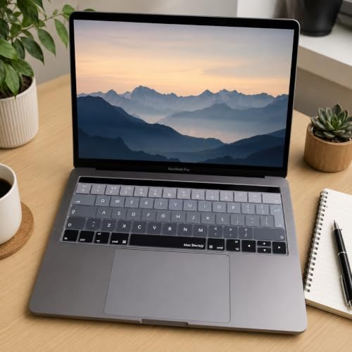 UK İngilizce Klavye Koruyucu MacBook Pro 13 15 Touch Bar Uyumlu A1706 A1989 A2159 A1707 A1990 | UK ISO Ters L Enter | Avrupa İngilizce Baskılı Silikon Keyboard Cover Silikon Siyah Gri - Görsel 3