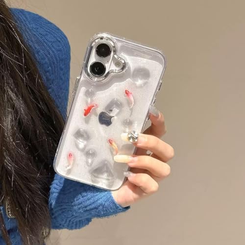 Alternative view of 3D Koi Balıklı Şeffaf Simli iPhone 14/13 Uyumlu Kılıf – Kamera Korumalı, Darbe Emici Silikon