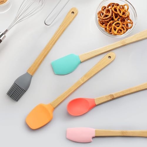 Silikon Spatula ve Fırça Seti, 5 Parça, Karışık Renkli, Bambu Saplı - Görsel 3