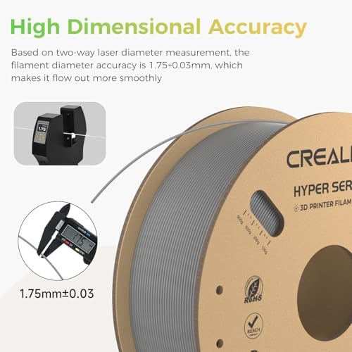 Alternative view of Creality Hyper PLA Filament 1,75 mm, Resmi Filament 1,75 mm PLA, 3D Yazıcı Filamenti, Yüksek Hızlı Baskı için, Uzun Ömürlü ve Dayanıklı, Boyut Hassasiyeti +/-0,03 mm, 1 kg/Makara (Gri)