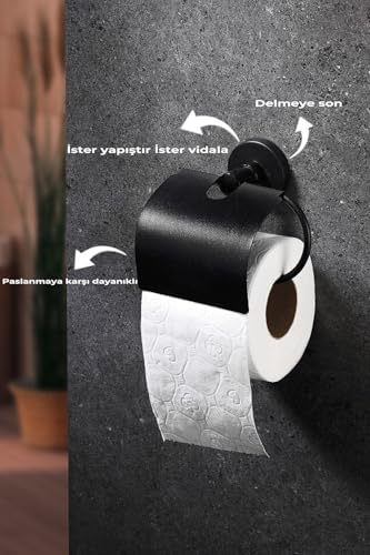 Yapışkanlı Siyah Geniş Kapaklı Tuvalet Kağıtlığı Wc Kağıtlık Tuvalet Kağıdı Askısı