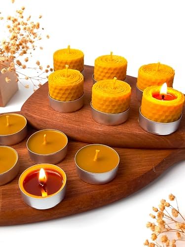 12 Adet (6'sı Sarma) Bal Mumu Mum Tealight Doğal Petek Balmumu Mum Beeswax Candle