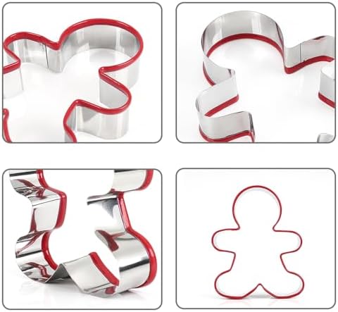 Alternative view of Kırmızı Kenarlı Zencefil Adam Kurabiye Kalıbı Seti, Paslanmaz Çelik, 3 Farklı Boy, Pastacılık ve Kek Yapımı için Kesici Kalıp, 13 cm 10 cm 9 cm
