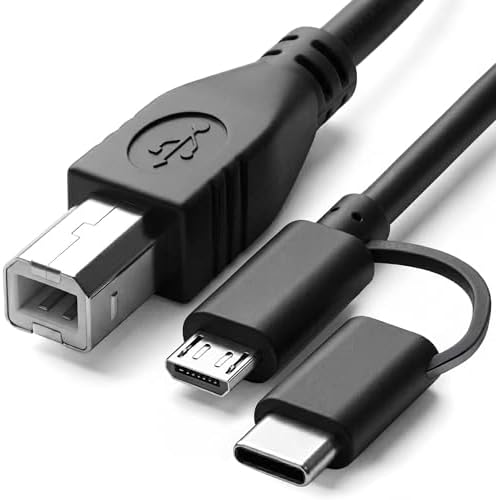 Alternative view of Type-C + Micro USB to USB-B Yazıcı/MIDI Bağlantı Kablosu (1 METRE) - Printer, Tarayıcı, MIDI Klavye, Ses Kartı, Dijital Piyano - DJ ve Müzik Ekipmanları Uyumlu