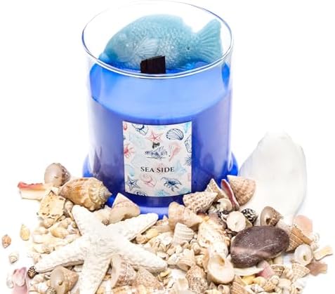 Alternative view of Büyük Üfleme Cam Balık Dekorlu Saks Mavisi Ocean Breeze Kokulu Vegan Mum (380 gr)