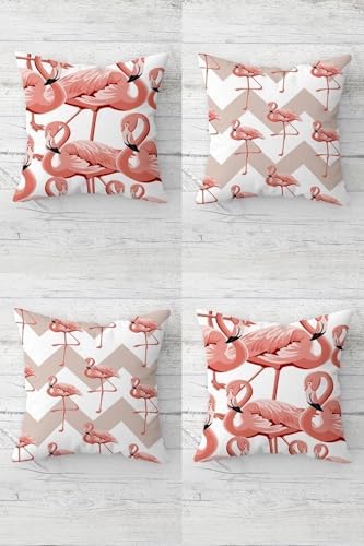 Alternative view of Flamingo Zigzag Desenli Gizli Fermuarlı Kırlent Kılıfı Koltuk Yastık Kılıfı Takım(4adet), Beyaz-Pembe 43 x 43
