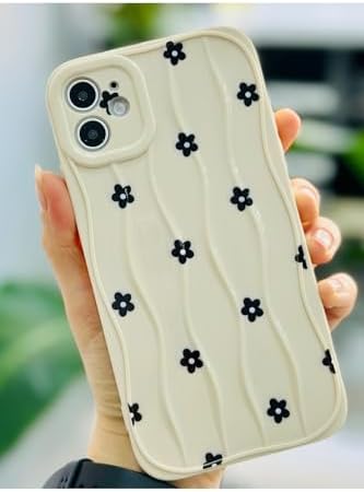 Iphone 11 ile Uyumlu Dalgalı SİYAH PAPATYA Tasarımlı Baskılı Esnek Silikon Kılıf - Görsel 3