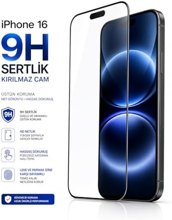 iPhone 16 ile Uyumlu Kırılmaz Cam, 9H Sertlik, Tempered Glass, Şeffaf, Parlak Yüzey - Görsel 2