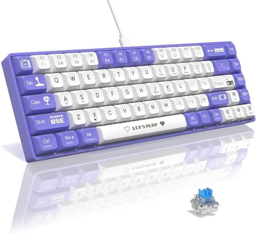 AK680 65% Kablolu Hotswap Mekanik Oyun Klavyesi,68 Tuşlu Taşınabilir Anti-Ghosting Klavye,Gökkuşağı Arkadan Aydınlatmalı Programlanabilir,Ergonomik,Kahverengi Mor Beyaz, Anahtar-Mavi