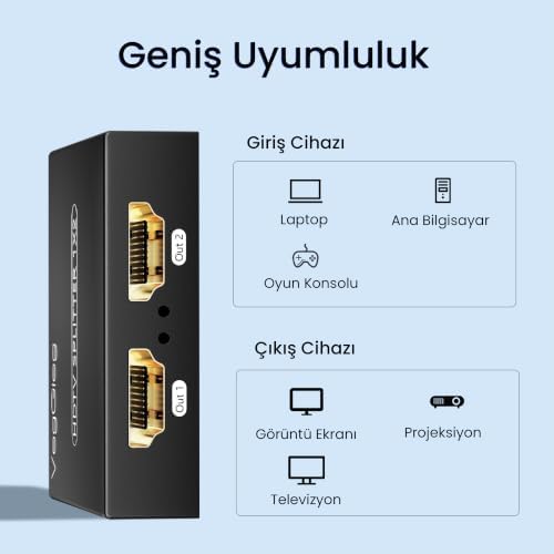 4K 30Hz 1 Giriş 2 Çıkış HDMI Splitter Görüntü Ayırıcı Bölücü Adaptör - Görsel 3
