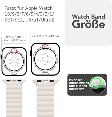 NALIA Core mıknatıslı bileklik, Apple Watch Ultra/SE/10/9/8/7/6/5/4/3/2/1 ile uyumlu, nefes alan silikon halka, oluklu tasarım, 38/40/41/42 mm & 42/44/45/46/49 mm - Görsel 2