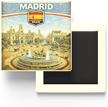 İspanya Madrid Şehri Temalı Vintage Buzdolap Magneti – 9x9 cm