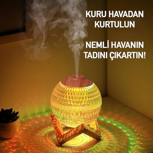 Küre Mini USB Nemlendirici & Gece Lambası – 7 Renk LED, Otomatik Kapanma, 350 ml Kapasiteli Hava Nemlendirme ve Aromaterapi Difüzörü
