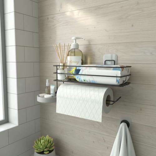 Yapışkanlı Raflı Kağıt Rulo Havluluk Peçetelik Havlu Kağıtlık Siyah Banyo Mutfak Düzenleyici Raf