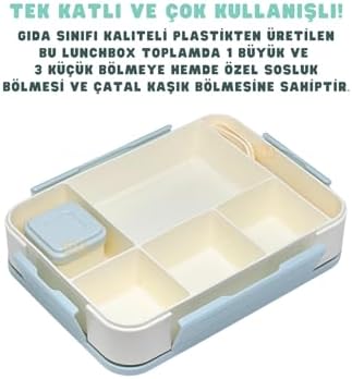 1330ml Lunchbox Tek Katlı 5 Bölmeli PP Plastik Çocuk Sefer Tası Yemek Kutusu (Mavi)