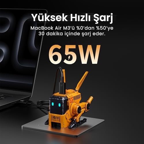 GravaStar Alpha 65 W GaN Hızlı Şarj Cihazı, Çoklu Soketli 3 Bağlantı Noktalı Hızlı Şarj Cihazı, Birleşik Krallık/AB/ABD için Evrensel Şarj Cihazı, iPhone, MacBook, iPad, Galaxy (Sarı) - Görsel 3
