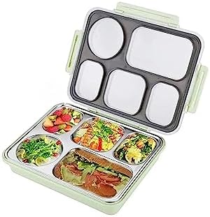 1600ml Lunchbox Tek Katlı 5 Bölmeli Çelik Sefer Tası Yemek Kutusu (Açık Yeşil)