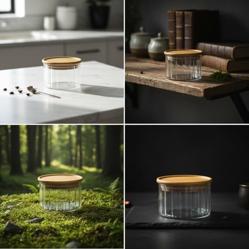 Alternative view of Linie Slim Bambu Kapaklı Borosilikat Cam Saklama Kabı - Çizgili Vakumlu Baharatlık, Çay ve Kahve Kavanozu - 200ml ve 300ml Seçenekleri (200ml)