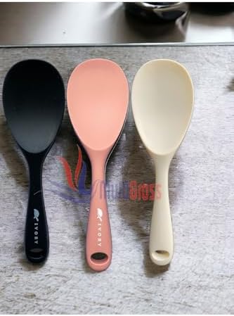 Alternative view of Sert Uçlu Isıya Dayanıklı Yanmaz Yapışmaz Silikon Kaşık 3'lü Set, 22 cm, Siyah-Somon-Krem