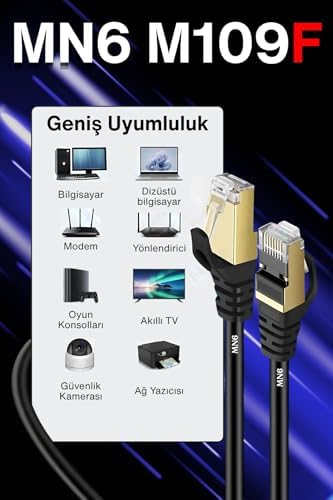 Alternative view of MN6 M109F Cat7 Ethernet Kablosu 15 Metre, Bakır İletken, STP, 10 Gbps, Altın Kaplama RJ45, 5G Modem ve Router Uyumlu