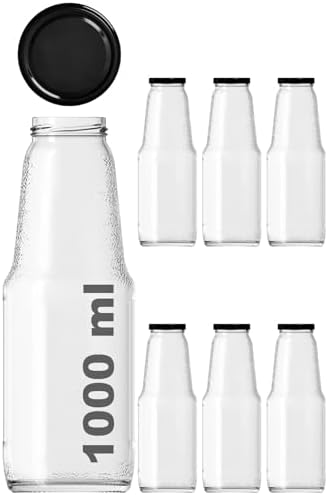 Alternative view of 1000 ml Şeffaf Meyve Suyu Şişesi, Meşrubat, Limonata Şişesi Metal Kapaklı 1000 Cc Boş Cam Şişe (6, Siyah Kapak, 1000, Mililitre)