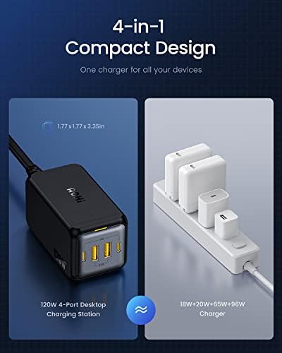 Alternative view of Aohi Magcube 4 Portlu Masaüstü USB Şarj İstasyonu, GaN+ 120W Hızlı Şarj Cihazı