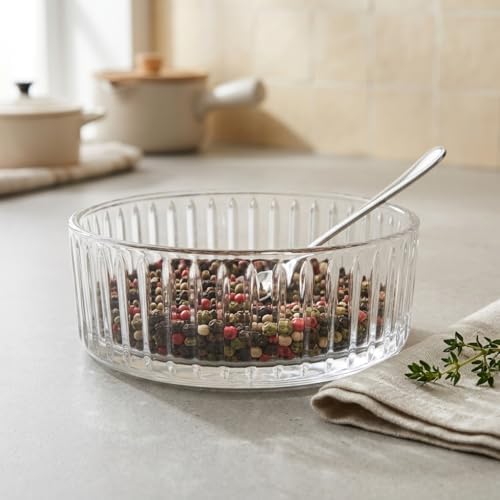 Alternative view of Pupa Model El Yapımı Üfleme Cam Sunum Kasesi - Optikli (Çizgili) Dekoratif Salata, Meyve ve Meze Kasesi (14x6 cm)