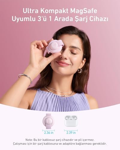 MagGo 3in1 Kablosuz Katlanır Şarj B25M8, Pembe - Görsel 3