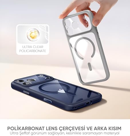 iPhone 17 Pro Max için Özel Geliştirilmiş Kamera Çerçevesini de Koruyan, Arkası Şeffaf Polikarbonat Kenarları Silikon Magsafe ile Uyumlu Kılıf Akıllı Tasarım Kapak (Mavi, 17 Pro Max) - Görsel 3