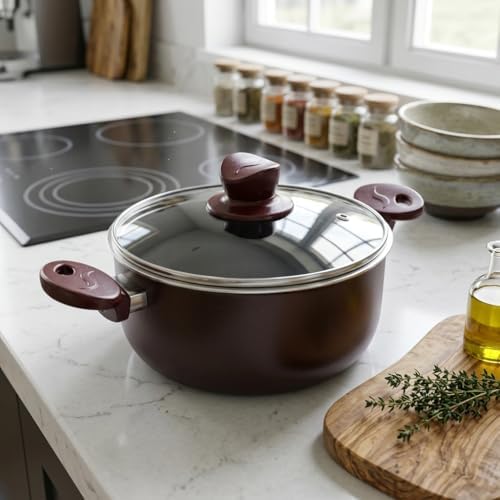 Alternative view of Assos Derin Tencere - Bordo Renkli, Çift Çizgi Detaylı Cam Kapaklı Yanmaz Yapışmaz Tencere 20 cm ve 26 cm Seçenekli