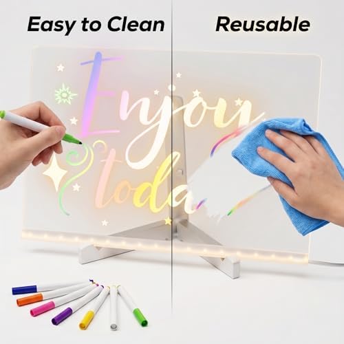 Shopexxtra LED Işıklı Şeffaf Çizim Tableti ve Yazı Tahtası - 30x20 cm, Ayarlanabilir Standlı Akrilik Not Panosu, USB Güçlü Eğitici Çocuk Boyama Seti, 7 Renkli Kalem ve Temizleme Bezi Hediyeli - Görsel 3