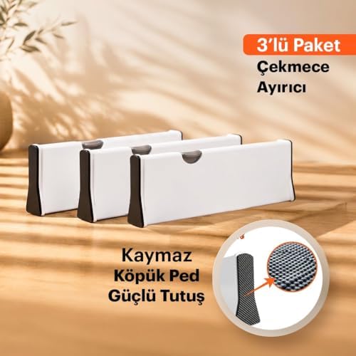 Büyük Boy Ayarlı Çekmece Ayırıcı I Çekmece bölücü I Uzayabilen ayırıcı I Teleskopik raf düzenleyici I Kıyafet Çekmece Organizer I Tuvalet Masası, Dolap, Mutfak, Ofis için (3)
