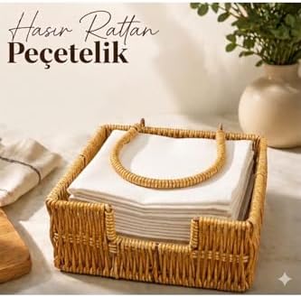 Boho Rattan Peçetelik - Rüzgarlık Kollu Yatay Peçete Kutusu, Bahçe, Balkon ve Mutfak için Uçmayı Önleyen Peçete Tutucu, Bohem Masaüstü Düzenleyici Sepet - Görsel 3