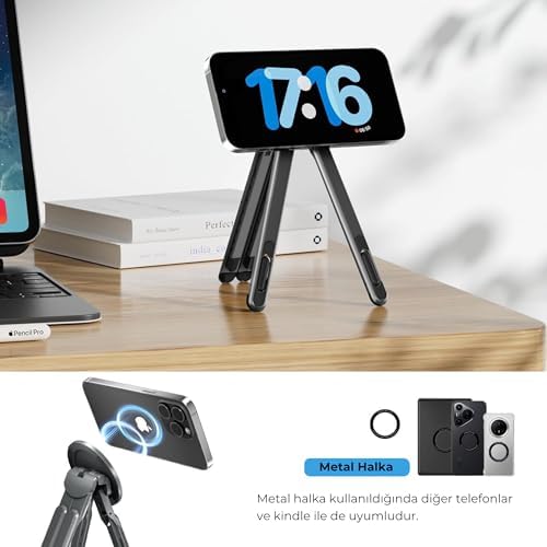 Manyetik 3’ü 1 Arada Ayarlanabilir Masaüstü Laptop, Tablet ve Telefon Standı – Katlanabilir Metal Gövde