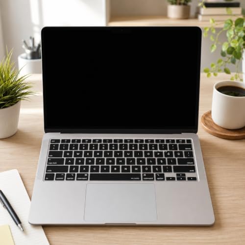 Türkçe Q Klavye Koruyucu MacBook Air 13 A2179 A2337 M1 Uyumlu | US ANSI Düz Enter | Ultra İnce Silikon Keyboard Cover Siyah - Görsel 3