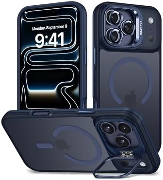 iPhone 17 Pro Max için Kılıf Kamera Korumalı Magsafe Wireless Şarj Özellikli Mat Şeffaf Renkli Standlı Kılıf Lens Hediyeli Lacivert - Görsel 3