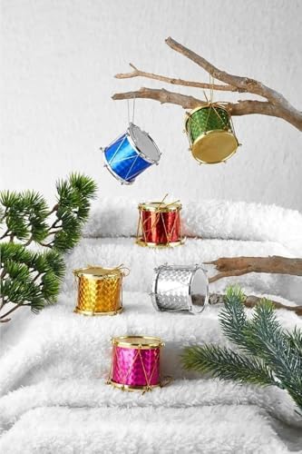 Yılbaşı New Year Çam Ağacı Mini Davul Süs12'lı Çok Renkli Yılbaşı Ağacı Süsü