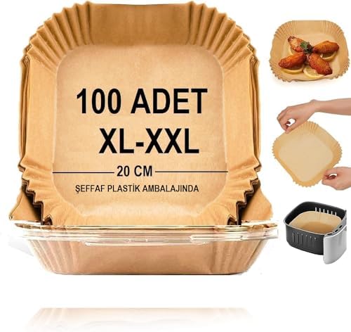 Airfryer Pişirme Kağıdı,Xl-Xxl Büyük Boy, Kare, 100 Adet Hava Fritöz Parşömen Fırın Kağıdı Tek Kullanımlık Kağıt Fırın Fritöz Pişirme Kızartma Tavası Için Uygun 20CM