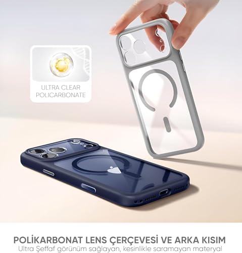 Alternative view of iPhone için Özel Geliştirilmiş Kamera Çerçevesini Koruyan, Arkası Şeffaf (Parlak) Polikarbonat Kenarları Silikon Magsafe ile Uyumlu Kılıf Akıllı Tasarım Kapak (Gri, iPhone 17 Pro Max)