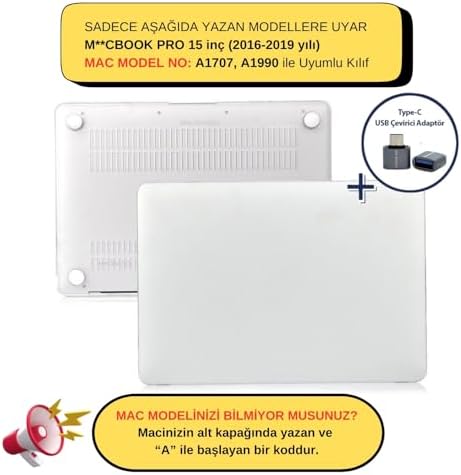 MacBook Pro 15 Mat Kılıf A1707 A1990 Uyumlu Sert TPU Kılıf İnce Hafif Koruyucu Kapak 2016-2019 Şeffaf